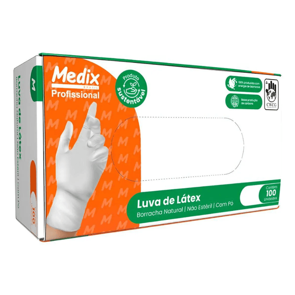 Luva de Látex com Pó Tamanho M/08 com 100 unidades